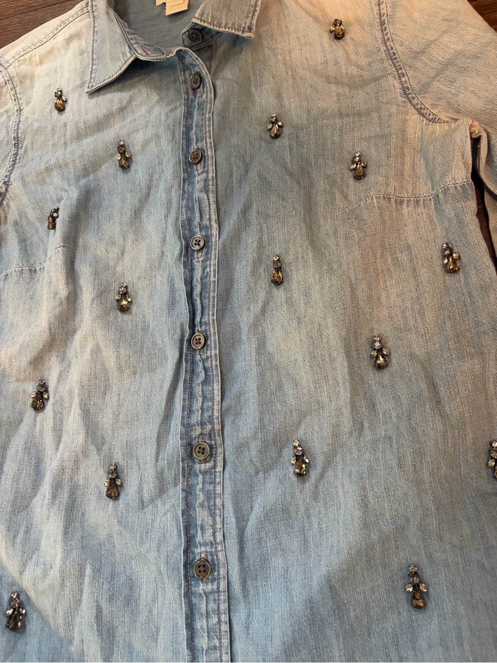 J. Crew Light Blue Embellished Denim Shirt Jacket - Picture 2 of 3